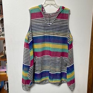 Striped mesh hooded swim cover up